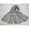 Fashion popular designer coloful flower embroided scarf with pop,hijab infinity scarf,breads scarf